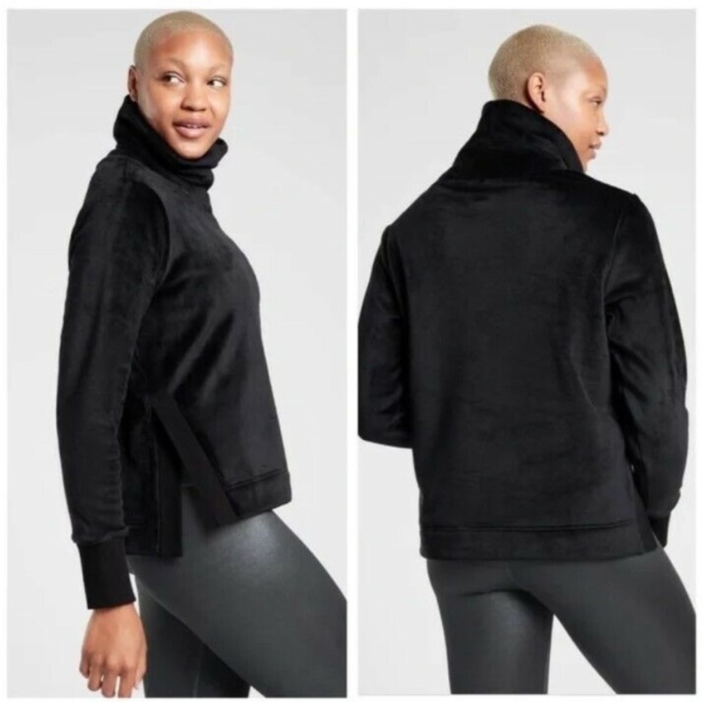 Athleta Black Double Cozy Karma Funnel Neck Pullover Sweater Jacket Extra Small